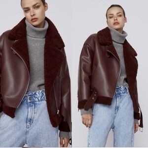 Zara Motto Jacket Burgundy size M